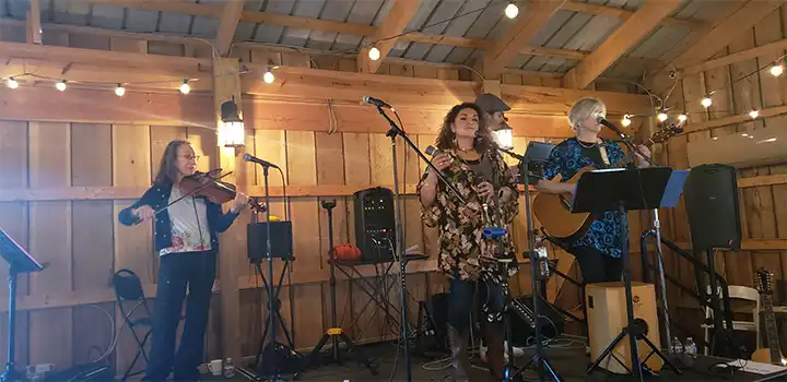 3 musicians performing at celebration of life Geoffrey C Morell
